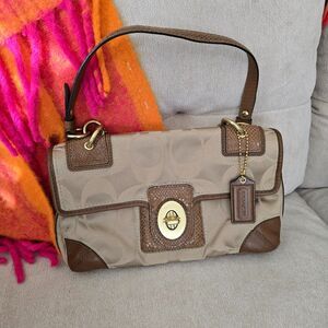 Coach Peyton Khaki/ Nutmeg Signature Sateen Flap Shoulder Bag